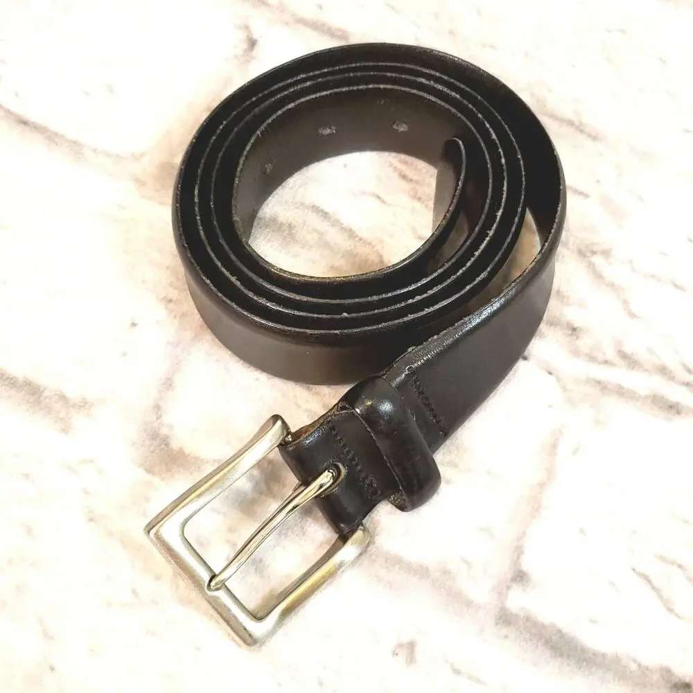 Men’s Black Italian Leather Belt Size 42 Silver Tone Buckle Classic